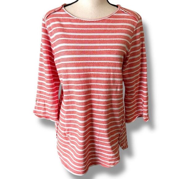 Chico's Xenergy Striped 3/4 Sleeve Shirt Red White Size 8/10 - Picture 2 of 10